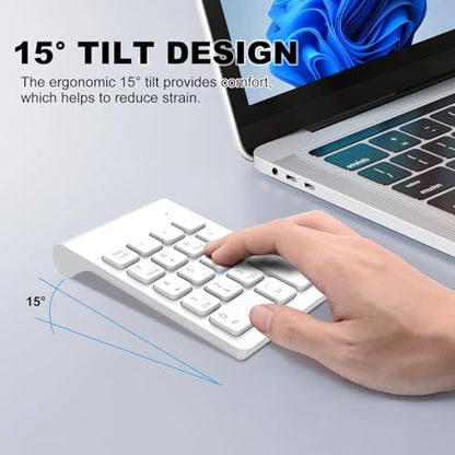 TRELC Wireless Numeric Keypad, Mini 2.4G 18 Keys Number Pad, Portable Silent Financial Accounting Numeric Keypad Keyboard Extensions with Wireless Mouse for Laptop, PC, Desktop, Notebook (White) - color: White