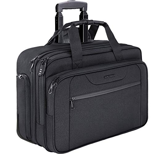 KROSER Rolling Laptop Bag Premium Wheeled Briefcase Fits Up to 17.3 Inch Laptop Overnight Roller Case Computer Bag with RFID Pockets for Travel/Business/Men/Women-Black