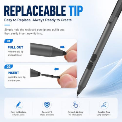 Active Pen for HP Omnibook Envy x360 Spectre Pavilion, Palm Rejection | 1024 Pressure Levels, 300-Day Battery, Dual Side Button, No Bluetooth, MPP 1.51 for Drawing & Note-taking - color: Black