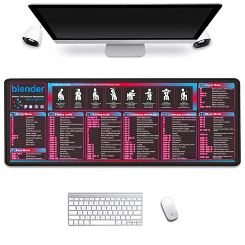 3D Blender Shortcut Key Mouse Pad Office Mouse Pad Desk Cover Mat Large Mousepad with Stitched Edge Non-Slip Rubber Base for Office School Home - color: 38BLENDER