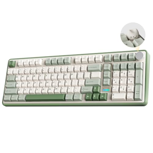 YUNZII B98 PRO QMK/VIA Wireless Mechanical Gaming Keyboard,96% Layout with Numpad and Cute Cat Knob, BT/2.4G/USB-C,Linear Switch Hot Swap Gasket,RGB for Win/Mac (Matcha Green, Candy Linear Switch) - color: Matcha Green, size: Candy Linear Switch