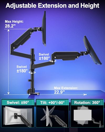 MOUNT PRO Dual Monitor Arm for Max 49" Ultrawide Screens up to 44 lbs, Heavy Duty Extra Tall Monitor Desk Mount, Vertical Stacked Adjustable Dual Monitor Mount, VESA Mount 75x75mm/100x100mm - size: Max 49" Gas Spring