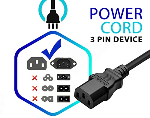 Standard 5ft (1.5m) 10 Amps 125 Volts Black 3 Prong AC Power Cord Cable for Electronics, TV, Computer, Printer, Radio, Monitor, Samsung, Dell, Vizio, LG, Asus, Laptop and More - size: 5-feet