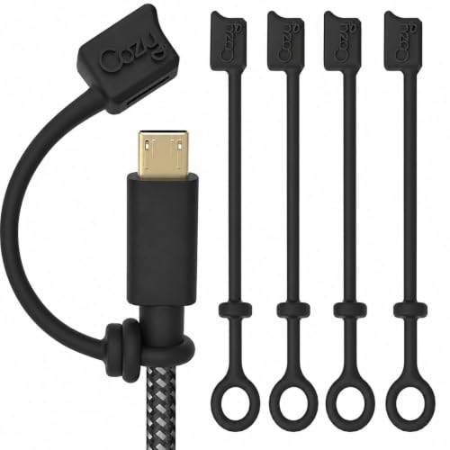 Cozy Silicone Caps for Micro-USB and Apple Lightning Cables, Anti-Lost Charging Cord Tether with Dust Protection, Black, 5-Piece - color: Lightning/Micro USB (5) Black