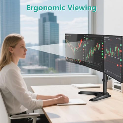 WALI Freestanding Triple Monitor Stand for 13-27 inch Screens，22lbs per Arm | Articulating 3 Monitor Desk Mount, Full Motion with Tilt, Swivel, Rotation, C-Clamp & Grommet Base, VESA 75/100mm (MF003N) - size: Triple, style: Steel Free Stand
