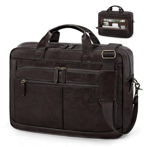 RAINSMORE Messenger Bag For Men 16” Laptop Waterproof PU Briefcase Large Vintage Satchel Computer for Work Business Travel - color: Coffee