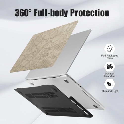 DTangLsm for MacBook Air 15 inch Case 2026 M5 2025 2024 2023 M4 M3 M2 Chip | Model A3448 A3241 A3114 A2941, Elegant Textured Retro Leather Hard Shell Mac Air 15 inch Laptop Case&Keyboard Cover, Apricot - color: Embossed Floral Apricot