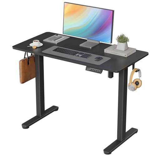 Electric Standing Desk, 40" ×20" Samll Standing Table, Height Adjustable Compact Sit Stand Desk with Splice Board, Home Office Table with 2 Hooks, Black - color: Black, size: 40"
