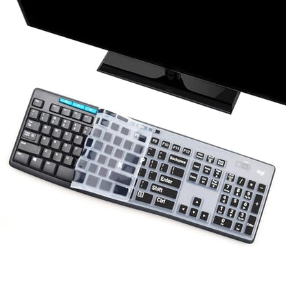 Keyboard Cover Skin Protector with Large Letters Fit Logitech MK295 MK275 MK270 Keyboard, Logitech K200 K260 K270 K275 K295 MK200 MK260 Ultra Thin Desktop PC Silicone Keyboard Cover - color: Large Letters Black