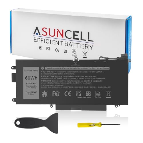 ASUNCELL 60Wh K5XWW Battery for Dell Latitude 5289 7389 7390 2-in-1 Series Notebook L3180 P29S001 P29S002 Laptop 6CYH6 71TG4 725KY J0PGR N18GG, 7.6V 3-Cell (NOT fits for Latitude 7390 Series) - size: K5XWW 11.34 × 5.55 × 0.73 in