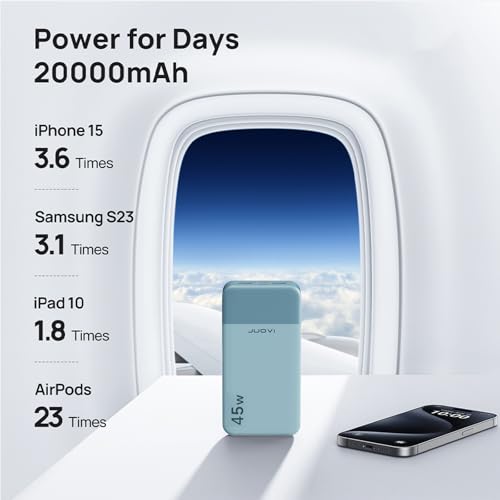 JUOVI Power Bank 45W 20000mAh Portable Charger USB C, PD QC Fast Charging 4-Port(2C+2A) External Battery Pack with LED Display, for iPhone 15 16 MacBook ipad | PD QC Fast Charging with 4 USB Ports(2C 2A), LED Display External Battery Pack for iPad Tablet