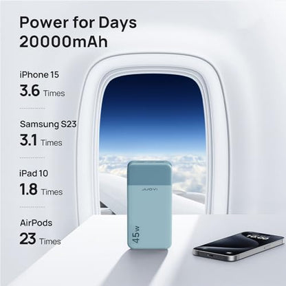 JUOVI Power Bank 45W 20000mAh Portable Charger USB C, PD QC Fast Charging 4-Port(2C+2A) External Battery Pack with LED Display, for iPhone 15 16 MacBook ipad | PD QC Fast Charging with 4 USB Ports(2C 2A), LED Display External Battery Pack for iPad Tablet