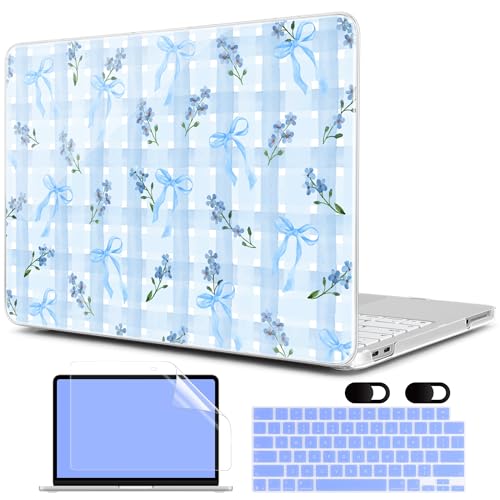 MEEgoodo 4-in-1 Printed Case for MacBook Neo 13 inch 2026 Release Model A3404, Laptop Hard Shell Cases with Keyboard Skin & Screen Protector & Webcam Covers, Flower&Bows&Watercolor Plaid - color: Flower&Bows&Watercolor Plaid