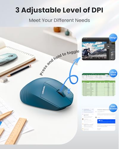 TECKNET Wireless Mouse, 2.4GHz Computer Mouse, 3 Adjustable DPI Silent Mouse with USB A Receiver, 3 Buttons, 24 Months Battery Life, Ergonomic Wireless Mouse for Laptop, PC, Mac, Desktop-Blue - color: Blue