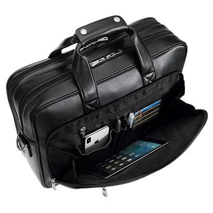 Polare 17" Full Grain Leather Laptop Briefcase Business Travel Laptop Carrying Case Shoulder Bag For Men Fits 17.3” Laptop - color: Black