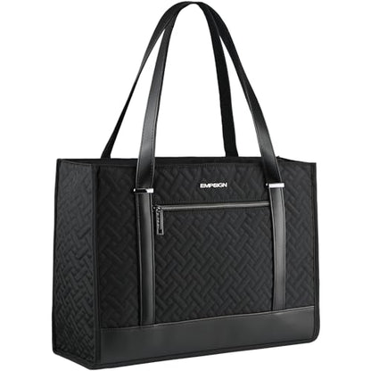 EMPSIGN Laptop Tote Bag for Women 16 Inch, Stylish Computer Shoulder Tote Bag for Work, Large Capacity Quilted Laptop Briefcase, Waterproof Women Business Office Bag, Quilted Black - color: Quilted Black