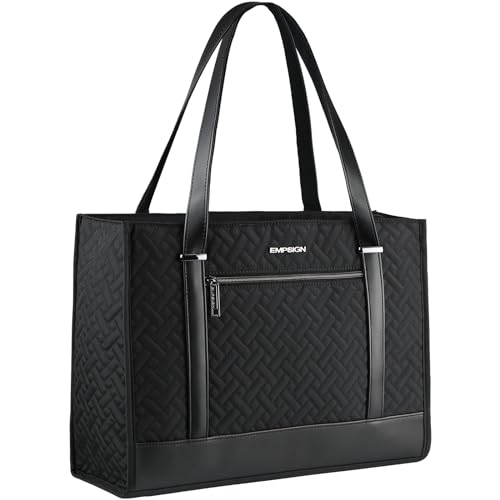 EMPSIGN Laptop Tote Bag for Women 16 Inch, Stylish Computer Shoulder Tote Bag for Work, Large Capacity Quilted Laptop Briefcase, Waterproof Women Business Office Bag, Quilted Black - color: Quilted Black