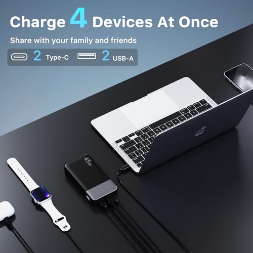 NOBIS Portable Charger 45W 20000mAh Power Bank Fast Charging | 2C+2A Battery Pack with C to C Cable, Battery Bank with Digital Display for iPhone Android Laptop etc - color: Black
