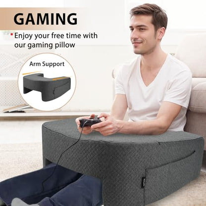 Lap Desk Pillow with Arm Rest, Gaming Pillow for Bed, Laptop Desk for Couch, Comfortable for Reading, Working, and Crocheting