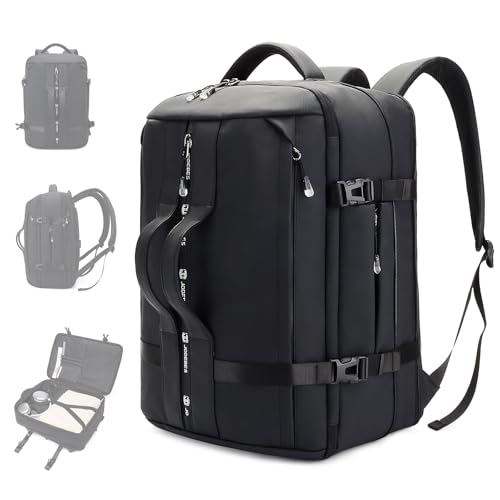 JODEBES 35L-50L Expandable Business Laptop Backpack, Waterproof - Black | Fits 17" Laptop, Daypack with Breathable Back Panel for Men & Women, TSA Carry On Bag for Travel & Work Commuting - color: 6940w-black