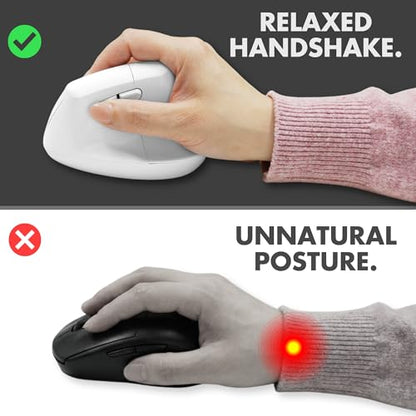 X9 Performance Wireless Vertical Ergonomic Mouse - (BT + 2.4Ghz) - Click in Comfort - Up to 4000 DPI, 6 Button, Rechargeable - Bluetooth Ergonomic Vertical Mouse Wireless - for Mac and PC - White - color: White