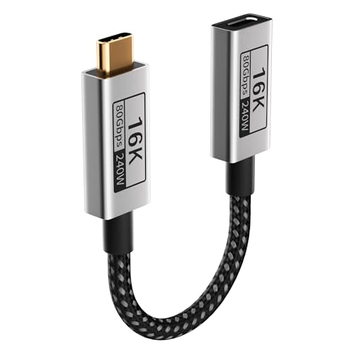 Short USB C Extension Cable 1FT Compatible with Thunderbolt 5,80Gbps Data Transfer & 240W Fast Charging,16K@60Hz/8K@120Hz Video for Display,USB C Male to Female Extender for Thunderbolt 4/3 - size: 1FT