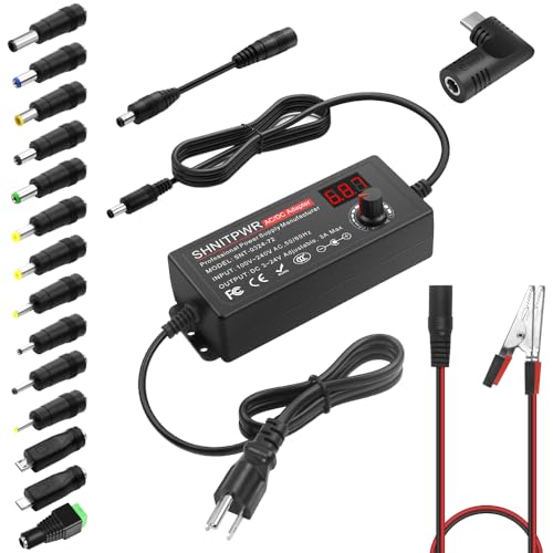 SHNITPWR 72W universal Power Supply Adjustable DC 3.5V ~ 24V 3A AC/DC Adapter with USB C Charger PD 65W Upgraded 100V-240V AC to DC Converter Variable Power Adapter,14 Tips,Alligator Clips Power Cable - color: Pro