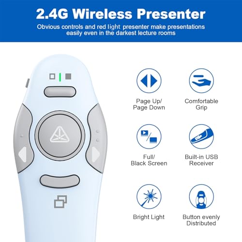 QUI Presentation Clicker Wireless Presenter Remote, Blue, A | Clicker for PowerPoint Presentation Remote, PowerPoint Slide Advancer for Mac/Windows/Google Slide/Keynote - color: Blue