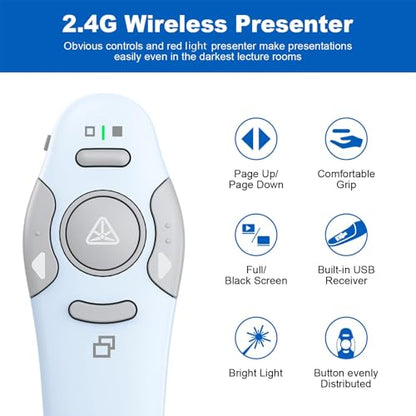 QUI Presentation Clicker Wireless Presenter Remote, Blue, A | Clicker for PowerPoint Presentation Remote, PowerPoint Slide Advancer for Mac/Windows/Google Slide/Keynote - color: Blue