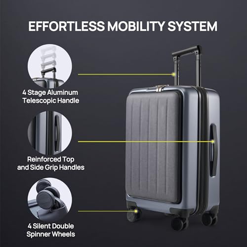 NINETYGO Carry On Luggage 22X14X9 Airline Approved with Front Pocket, 20 Inch Luggage with Front Compartment, Expandable, Double Spinner Wheels, Hardsided PC, TSA Lock (Midnight Black, Seine Max) - color: 08-Midnight Black (Seine Max), size: Carry-On 20-I