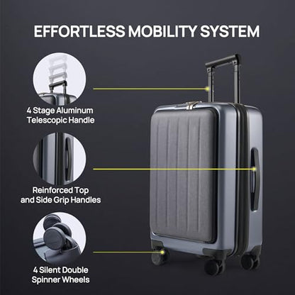 NINETYGO Carry On Luggage 22X14X9 Airline Approved with Front Pocket, 20 Inch Luggage with Front Compartment, Expandable, Double Spinner Wheels, Hardsided PC, TSA Lock (Midnight Black, Seine Max) - color: 08-Midnight Black (Seine Max), size: Carry-On 20-I
