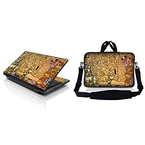 Laptop Sleeve Bag Carrying Case w/Handle & Adjustable Shoulder Strap & Matching Skin Sticker Compatible with 15" 15.4" 15.6" Dell, Asus, Acer - Klimt Tree of Life - color: Klimt Tree of Life, size: 15 inch