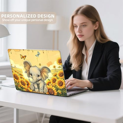 Universal Laptop Skin Sticker for 12/13/14/15.6 Inch Laptops, Reusable Vinyl Laptop Decal Cover, Waterproof Scratch Resistant Notebook Skin with 2 Wrist Pads,Cute Elephant - color: Cute Elephant