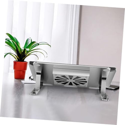 Cabilock Aluminum Alloy Laptop Cooler Stand with RGB LED Fans, Height Adjustable Ventilated Cooling Pad for Gaming and Office Notebooks, Silver