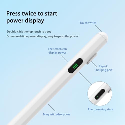 Active Stylus Pen for Touchscreen Devices – Universal Capacitive Pen with LED Battery Display, No Bluetooth Needed, Compatible with iPad/iPhone/Android (Not for Galaxy S/Kindle/Surface) – White - size: 2268A