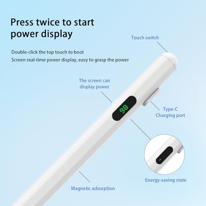 Active Stylus Pen for Touchscreen Devices – Universal Capacitive Pen with LED Battery Display, No Bluetooth Needed, Compatible with iPad/iPhone/Android (Not for Galaxy S/Kindle/Surface) – White - size: 2268A