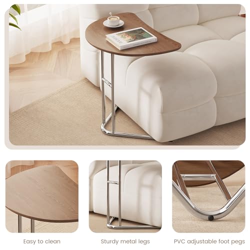 C Shape End Table, Metal Frame TV Tray Desk, Half Round Overbed Laptop Computer Side Table for Sofa, Bed and Other Small Spaces