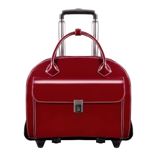 McKlein GLEN ELLYN15" Leather Detachable -Wheeled Ladies' Laptop/Computer & Tablet Business Briefcase Bag/Women's Rolling Overnight Travel Bag, Removable trolley case - color: Red