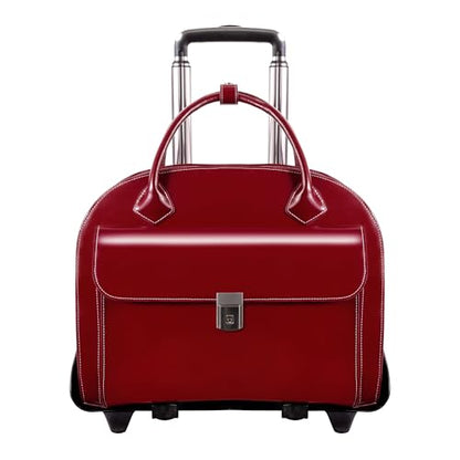 McKlein GLEN ELLYN15" Leather Detachable -Wheeled Ladies' Laptop/Computer & Tablet Business Briefcase Bag/Women's Rolling Overnight Travel Bag, Removable trolley case - color: Red