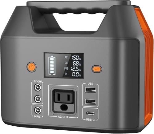 EnginStar Portable Power Station 150W 155Wh Solar Generator 110V 42000mAh Portable Power Bank w/AC Outlet, 6 Outputs External Battery Backup LED Light for Outdoor Camping - color: Yellow