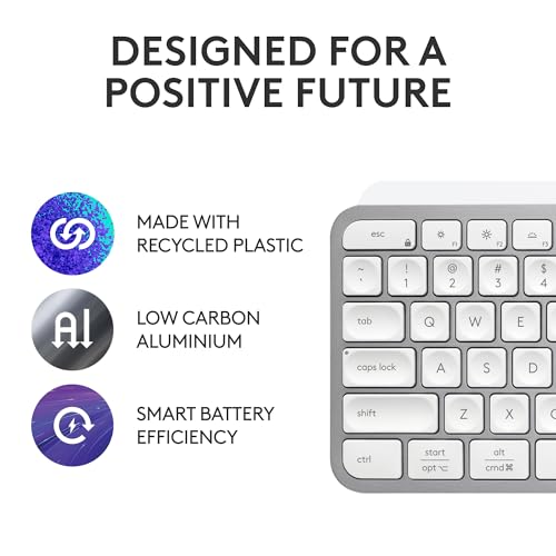 Logitech MX Keys S Wireless Keyboard Low Profile Fluid Precise - Pale Grey | Fluid precise quiet typing, programmable keys, backlighting, USB-C rechargeable, for Windows PC, Linux, Chrome, Mac - color: Pale Grey, style: MX Keys S