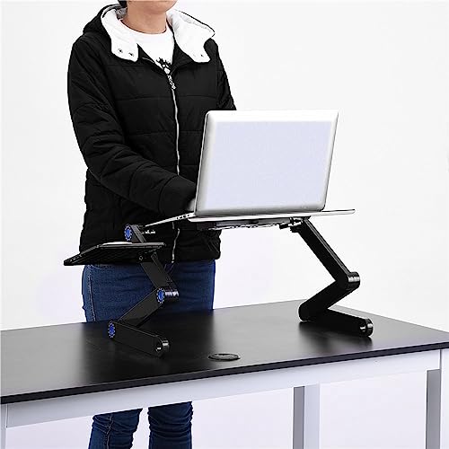 Laptop Stand with Cooling Fan 360° Foldable Laptop Desk Table Holder Board for Bed Sofa Couch Ergonomic Riser - color: Black