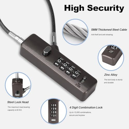 4-Digit Combination Cable Lock, 3 Interchangeable Braided Steel Ropes (9"/23.6"/47.2"), Resettable Anti-Theft Wire Lock for Bikes, Gates, Fences, Scooters, Luggage & Gym Lockers (Gray) - color: Gray