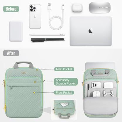 MoKo 13-14 Inch Puffy Laptop Sleeve Shoulder Bag Carrying Case with Handle | Fits Mac Air 13-inch M5, Mac Neo A18 Pro, Mac Pro 14-inch M5/M4/M3/M2/M1 and Surface 13.8-inch, Light Green - color: Light Green, size: 13.3-14 Inch