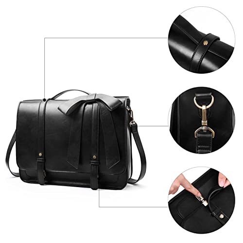 ECOSUSI Briefcase for Women Messenger Backpack PU Leather Laptop Bag Satchel Computer Bag for College Business Travel | PU Leather - color: Black