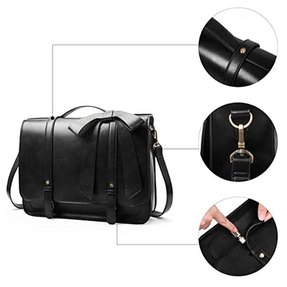ECOSUSI Briefcase for Women Messenger Backpack PU Leather Laptop Bag Satchel Computer Bag for College Business Travel | PU Leather - color: Black