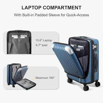 LEVEL8 Grace Carry on Luggage 22x14x9 Airline Approved, 20 Inch Hard Shell Suitcases with Spinner Wheels, Abs+Pc Hard Case Luggages with Tsa Lock for Airplane, Blue - color: Blue, size: 20 Inch