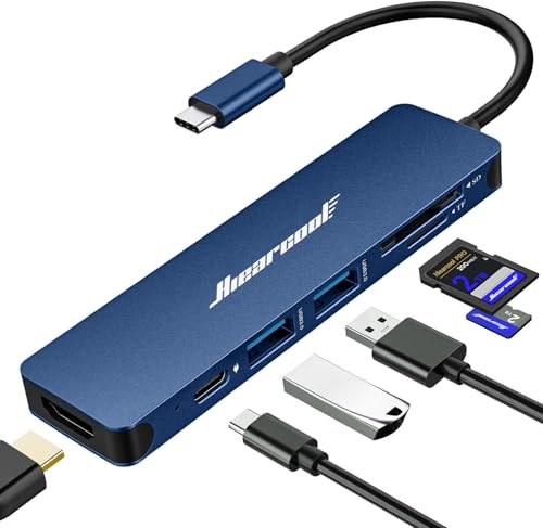 Hiearcool USB C Hub, 7-in-1 USB C Dongle for MacBook, HDMI, PD, Navy Blue - color: Navy Blue