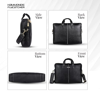 HAMMONDS FLYCATCHER Genuine Leather Laptop Bag for Men, Padded 15.6" Laptop Sleeve, Leather Messenger Bag for Men Briefcases - color: Classic Black