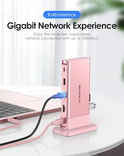 LENTION USB C Docking Station with 100W PD, 4K HDMI, Gigabit Ethernet, USB 3.0/2.0, Aux Adapter for 2026-2016 MacBook Pro, 2026-2018 Mac Air/Surface/Steam Deck, More, Stable Driver Certified - color: Rose Gold